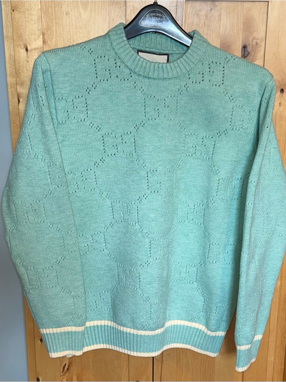 Gucci Mint Green Crewneck Sweater with Cream Trim